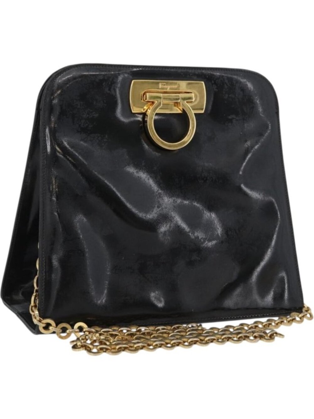 Salvatore Ferragamo Gancini Chain Bag Patent leather Black Gold